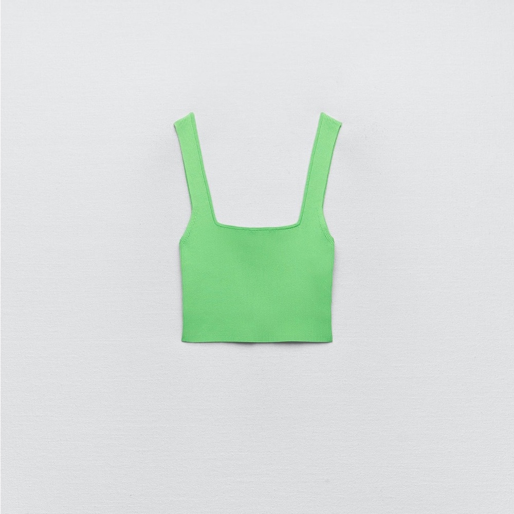 Green Rib Knit Crop Top